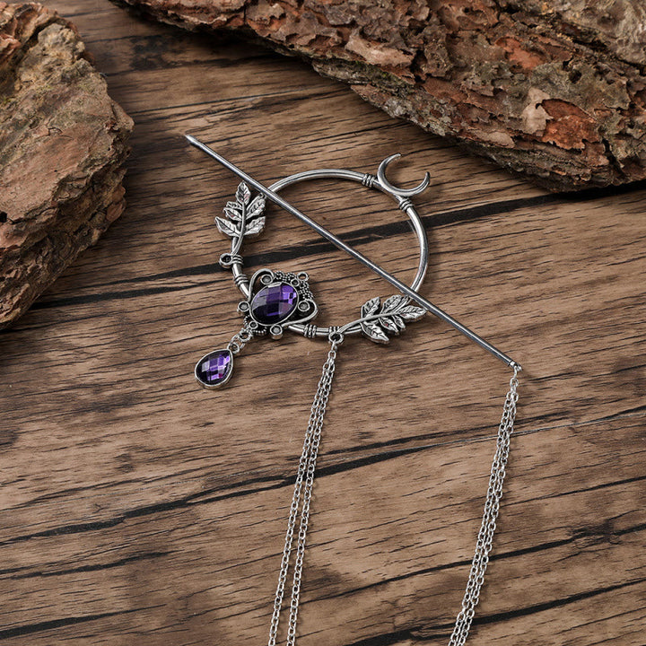 WorldNorse Crescent Leaf Gem Hairpin - Lila - image 6