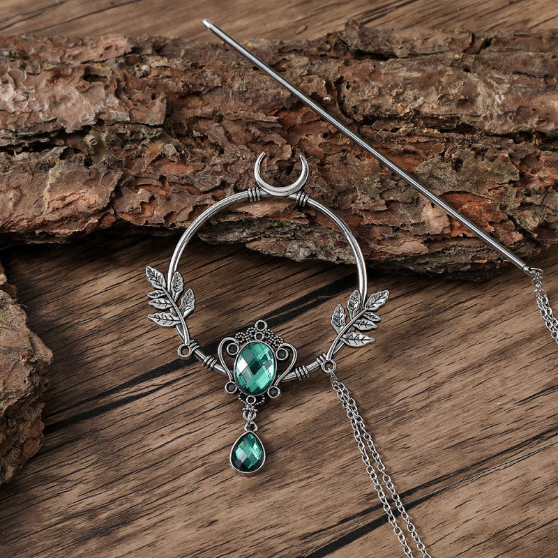WorldNorse Crescent Leaf Gem Hairpin - Grün - image 3