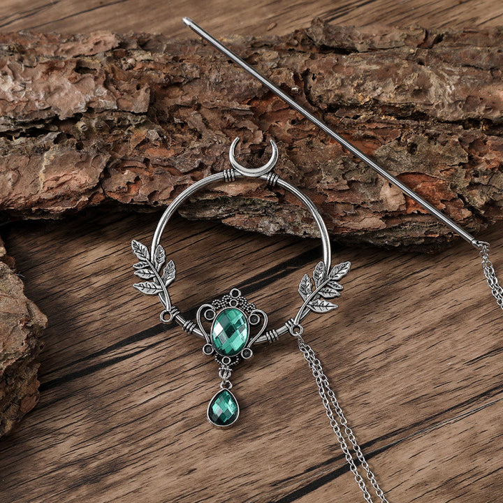 WorldNorse Crescent Leaf Gem Hairpin - Grün - image 3