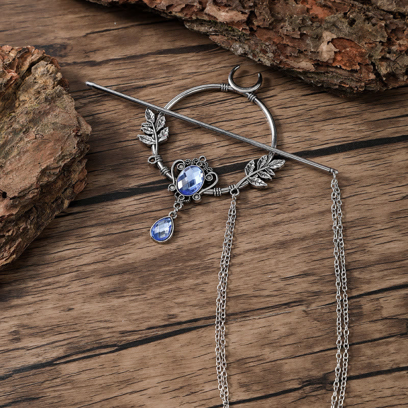 WorldNorse Crescent Leaf Gem Hairpin - Blau - image 0
