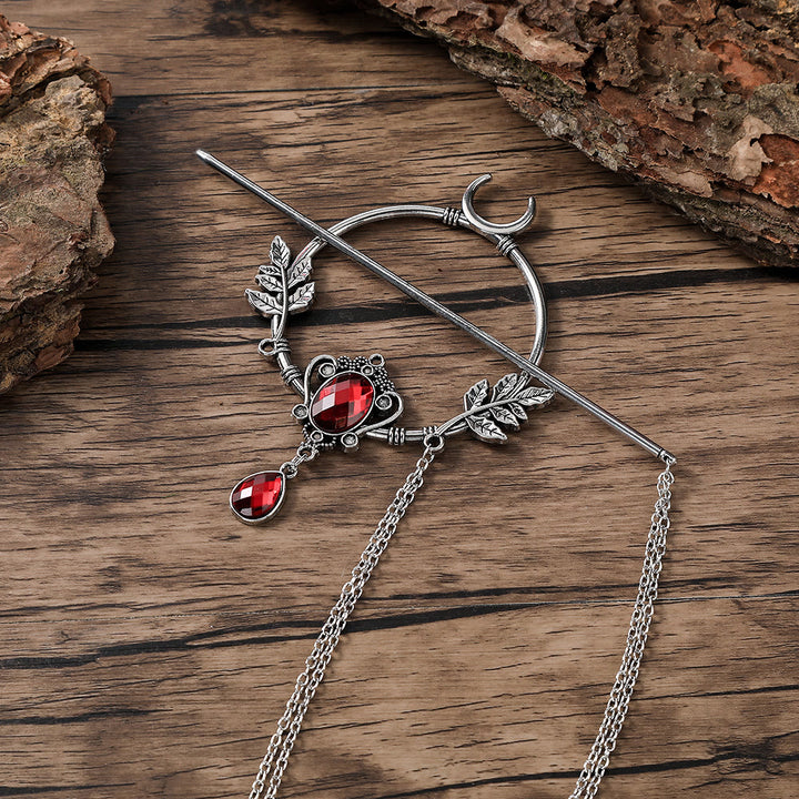 WorldNorse Crescent Leaf Gem Hairpin - Rot - image 1