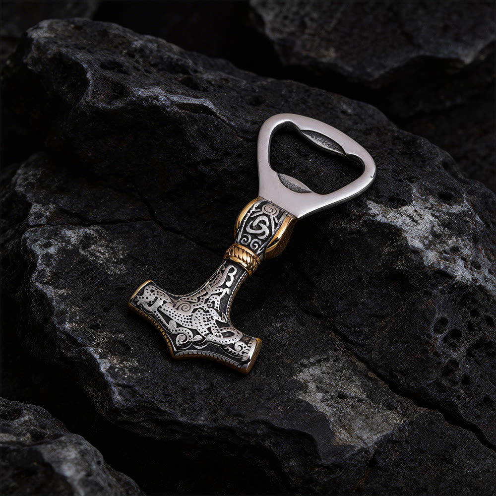 WorldNorse Viking Thors Hammer Flaschenöffner - Silber & Gold - image 8