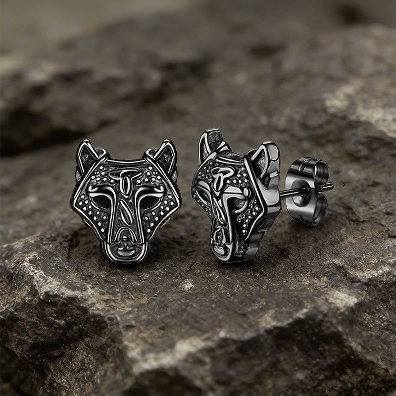 WorldNorse Wikinger- Wolf -Ohrstecker mit Gravur - Schwarz - image 0