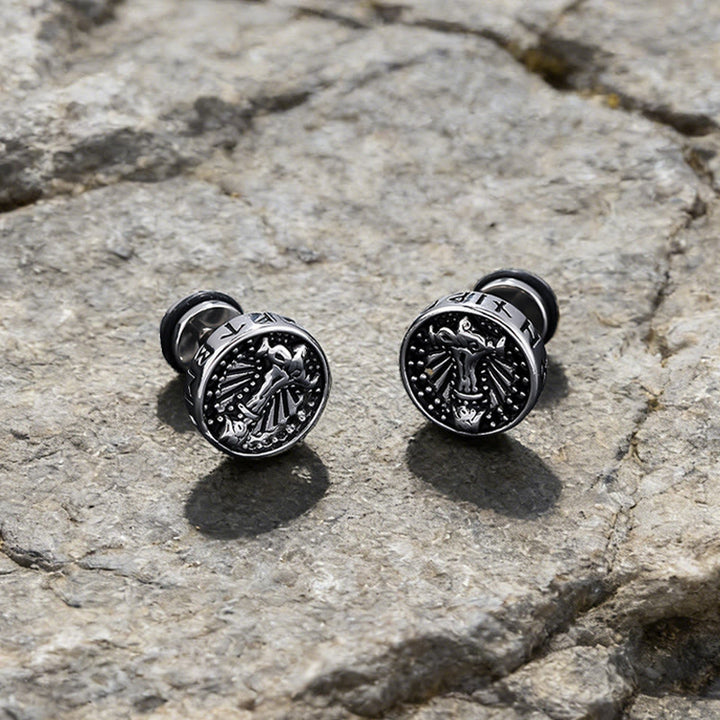 WorldNorse Viking Mjölnir Rune Antiqued Stud Earrings - image 3