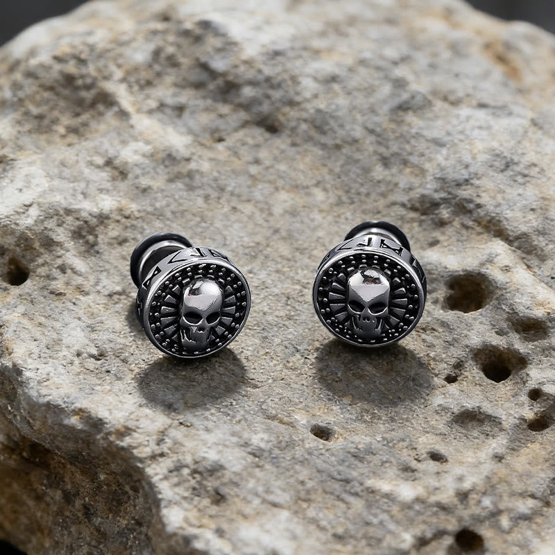 WorldNorse Viking Mjölnir Rune Antiqued Stud Earrings - Schädel - image 5