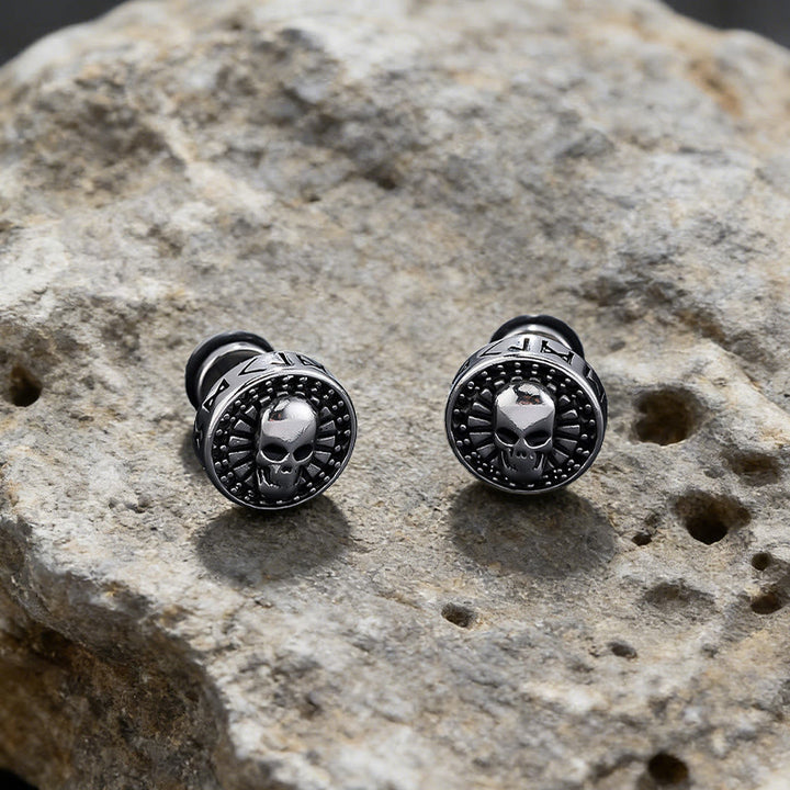 WorldNorse Viking Mjölnir Rune Antiqued Stud Earrings - Schädel - image 5