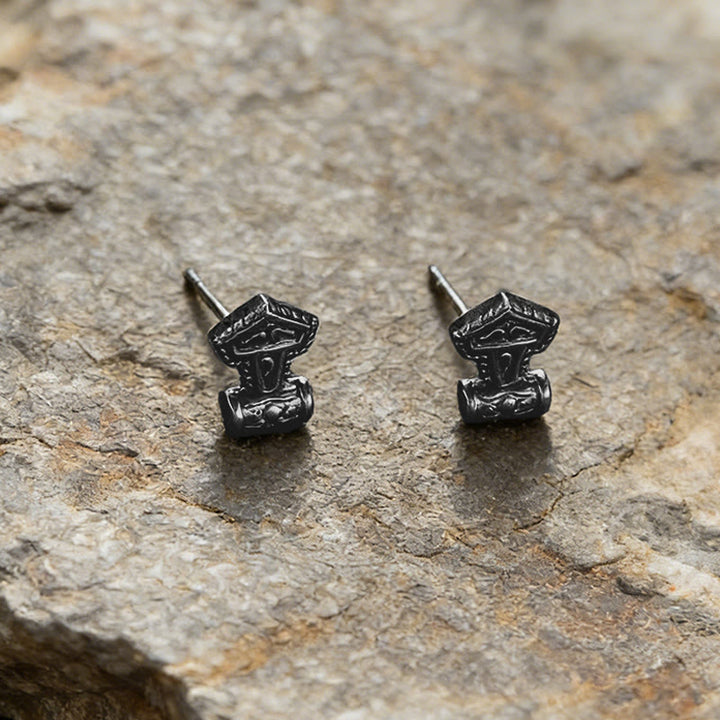 WorldNorse Mjölnir Carved Vintage Ohrstecker - Schwarz - image 3