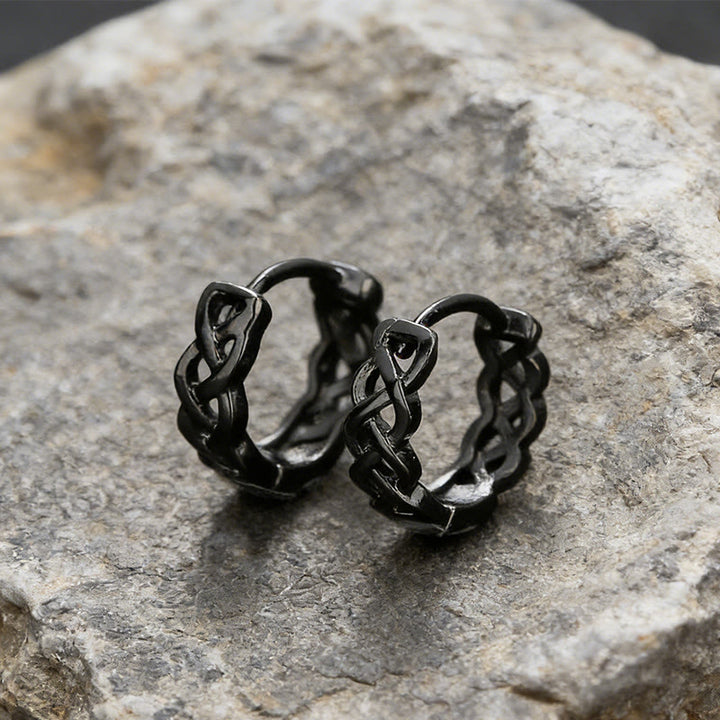 WorldNorse Keltischer Knoten Braided Hoop Earrings - Schwarz - image 0