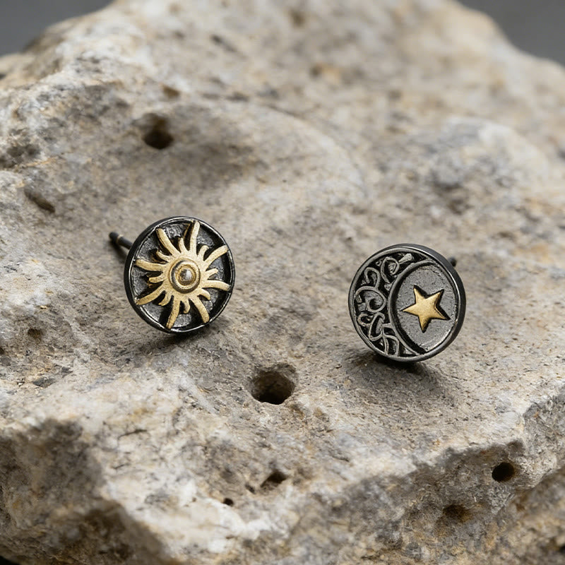 Vintage-Ohrringe mit nordischen Motiven von Sonne, Mond und Sternen - image 3