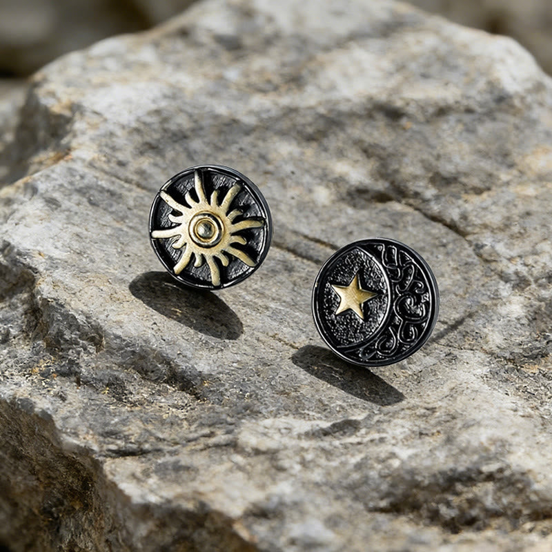 Vintage-Ohrringe mit nordischen Motiven von Sonne, Mond und Sternen - Ein Paar - image 0