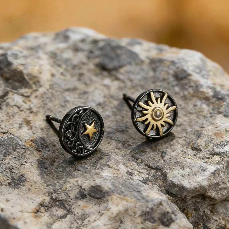 Vintage-Ohrringe mit nordischen Motiven von Sonne, Mond und Sternen - image 4