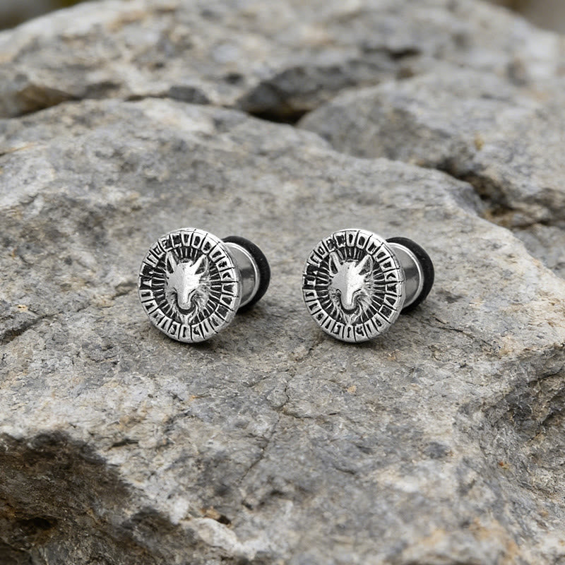 WorldNorse Viking Wolf Rune Textured Antique Earrings - image 3