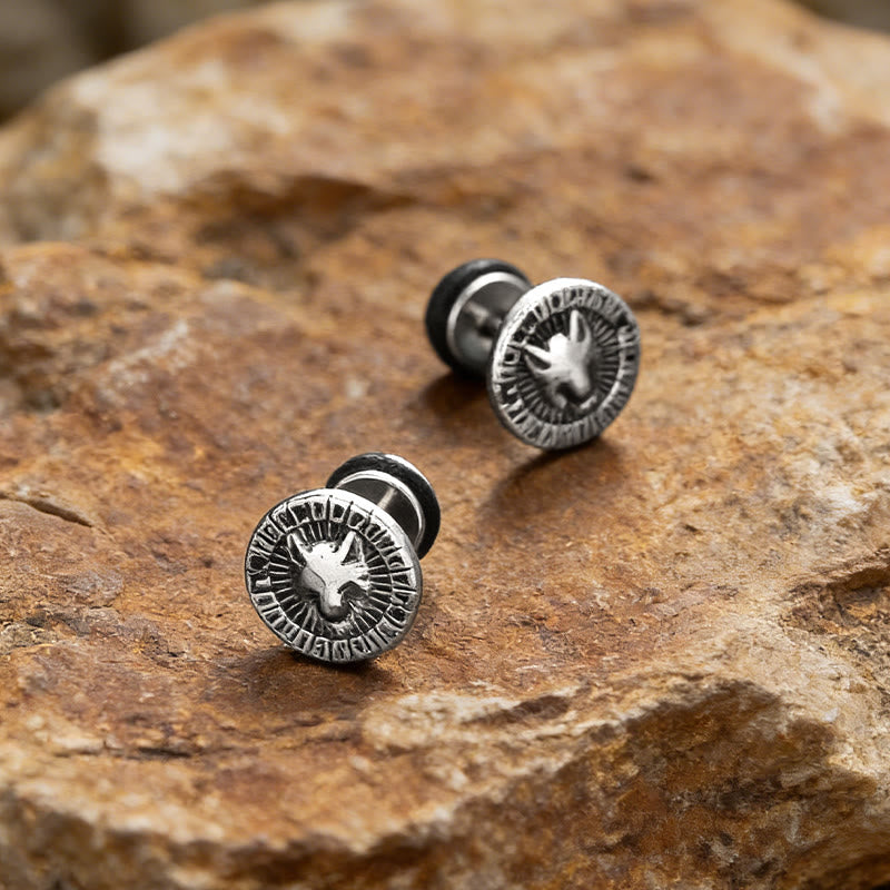 WorldNorse Viking Wolf Rune Textured Antique Earrings - Wölfe - image 0