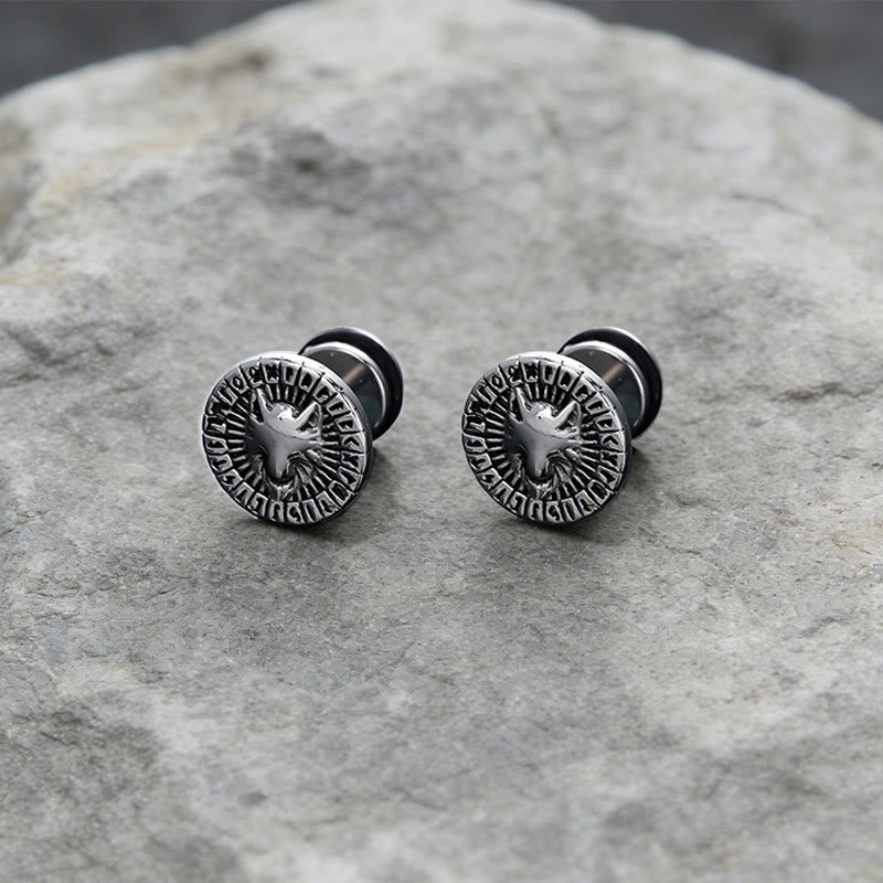 WorldNorse Viking Wolf Rune Textured Antique Earrings - image 2