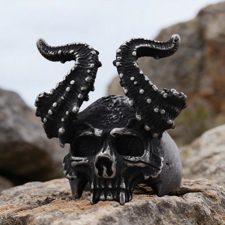 WorldNorse Widderhörniger Dämonenschädelring - 70mm - image 0