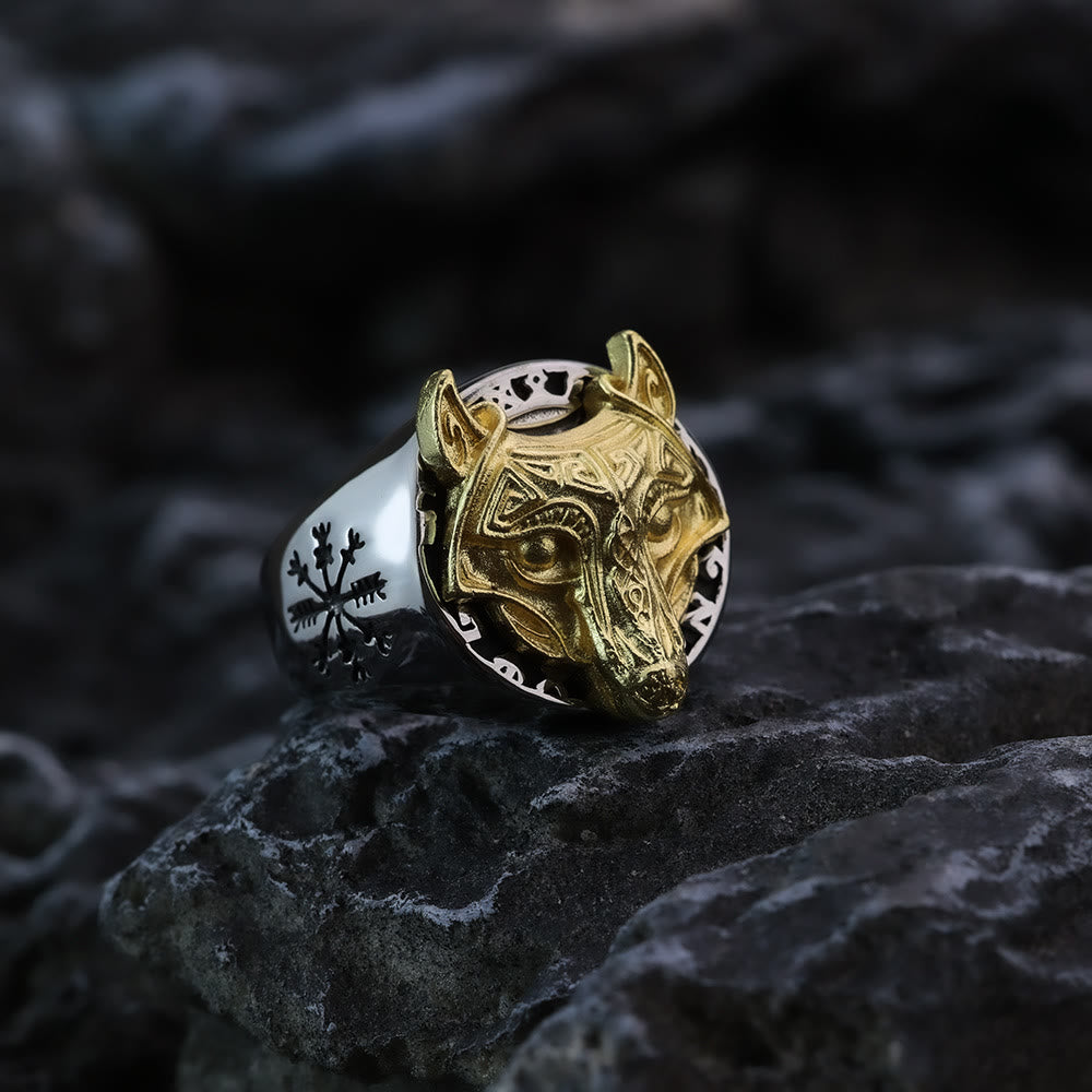 WorldNorse Nordic Vegvísir Wolf Ring - 70mm - image 0