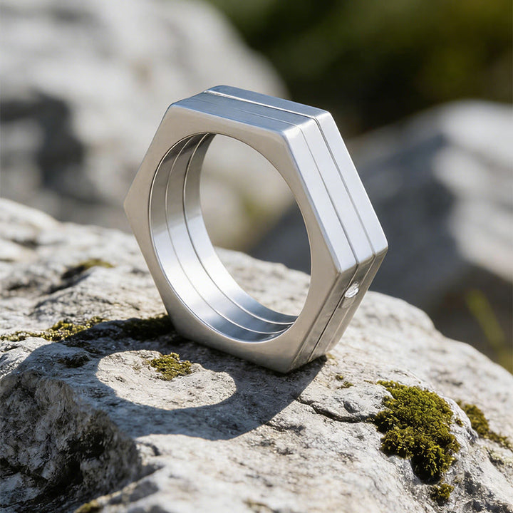 WorldNorse Minimalistischer Sechseck-Bandring - Silber - 72mm - image 10