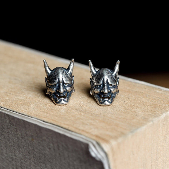 WorldNorse Handgefertigte Ohrringe aus 925er Silber mit Hannya-Maske im Antik-Look - 925er Silber - image 0