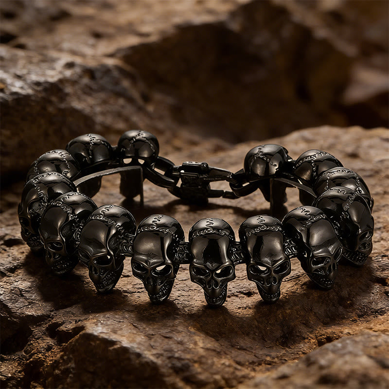 WorldNorse Wikinger-Schädelkrieger-Gliederarmband / Halskette - Black Bracelet#21.5cm - image 5