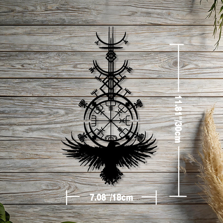 WorldNorse Vegvisir Raven Metall-Wanddekoration - Schwarz - 11,81''*7,08''/30*18cm - image 2
