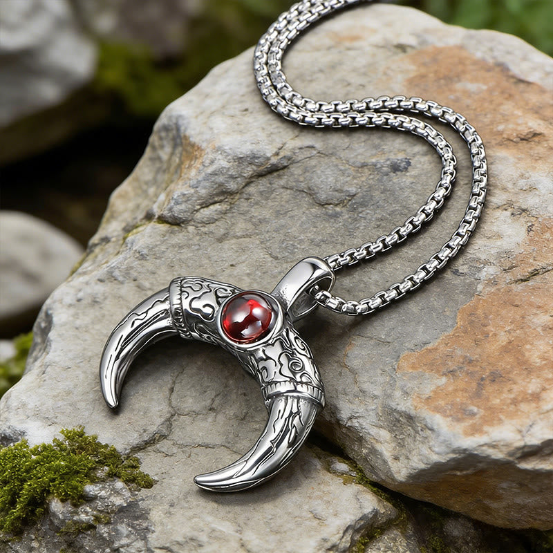 WorldNorse Crescent Twin Tusk Granat-Halskette - Horn - image 0