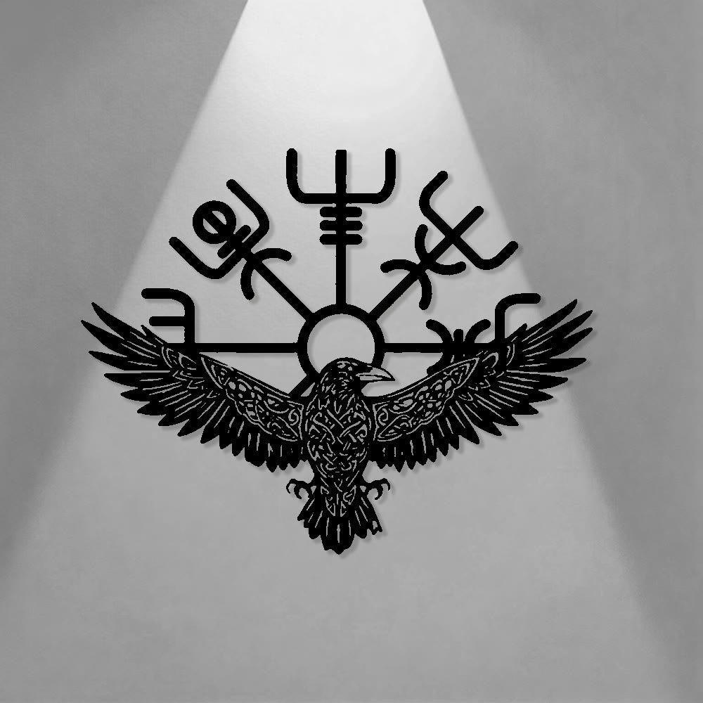WorldNorse Raven Vegvisir Keltischer Knoten Metal Wall Decor - image 0