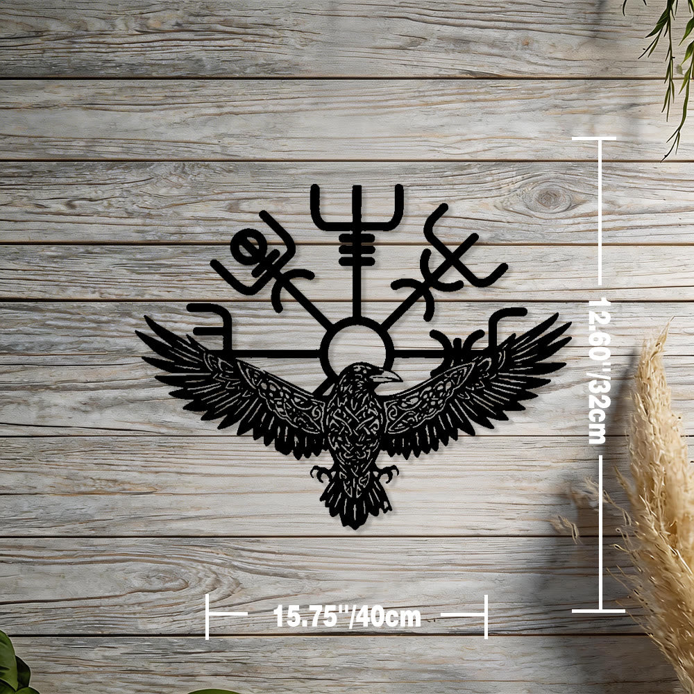 WorldNorse Raven Vegvisir Keltischer Knoten Metal Wall Decor - Schwarz - 15,75''*12,60''/40*32cm - image 2