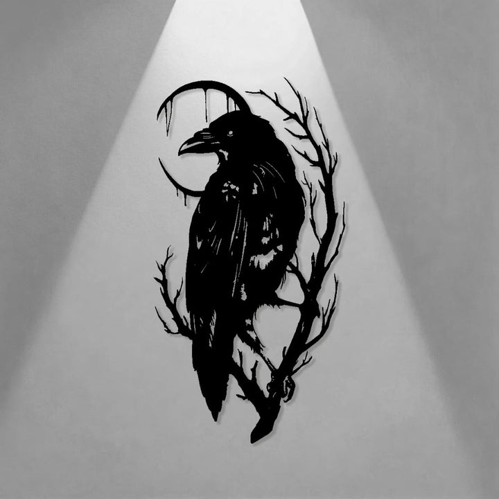 WorldNorse Viking Raven Halbmond-Zweig-Metall-Wanddekoration - image 0