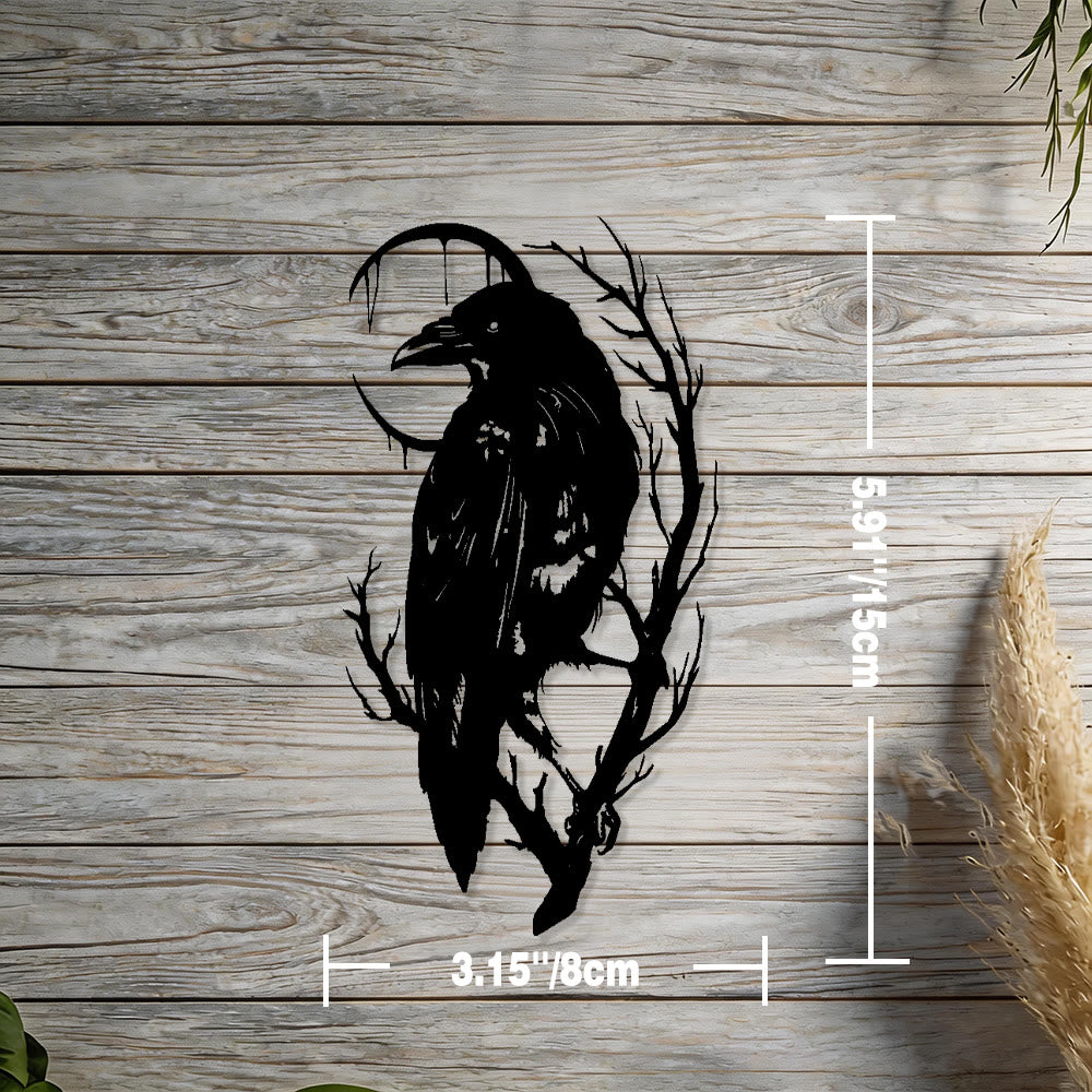 WorldNorse Viking Raven Halbmond-Zweig-Metall-Wanddekoration - Schwarz - 3,15''*5,91''/8*15cm - image 1