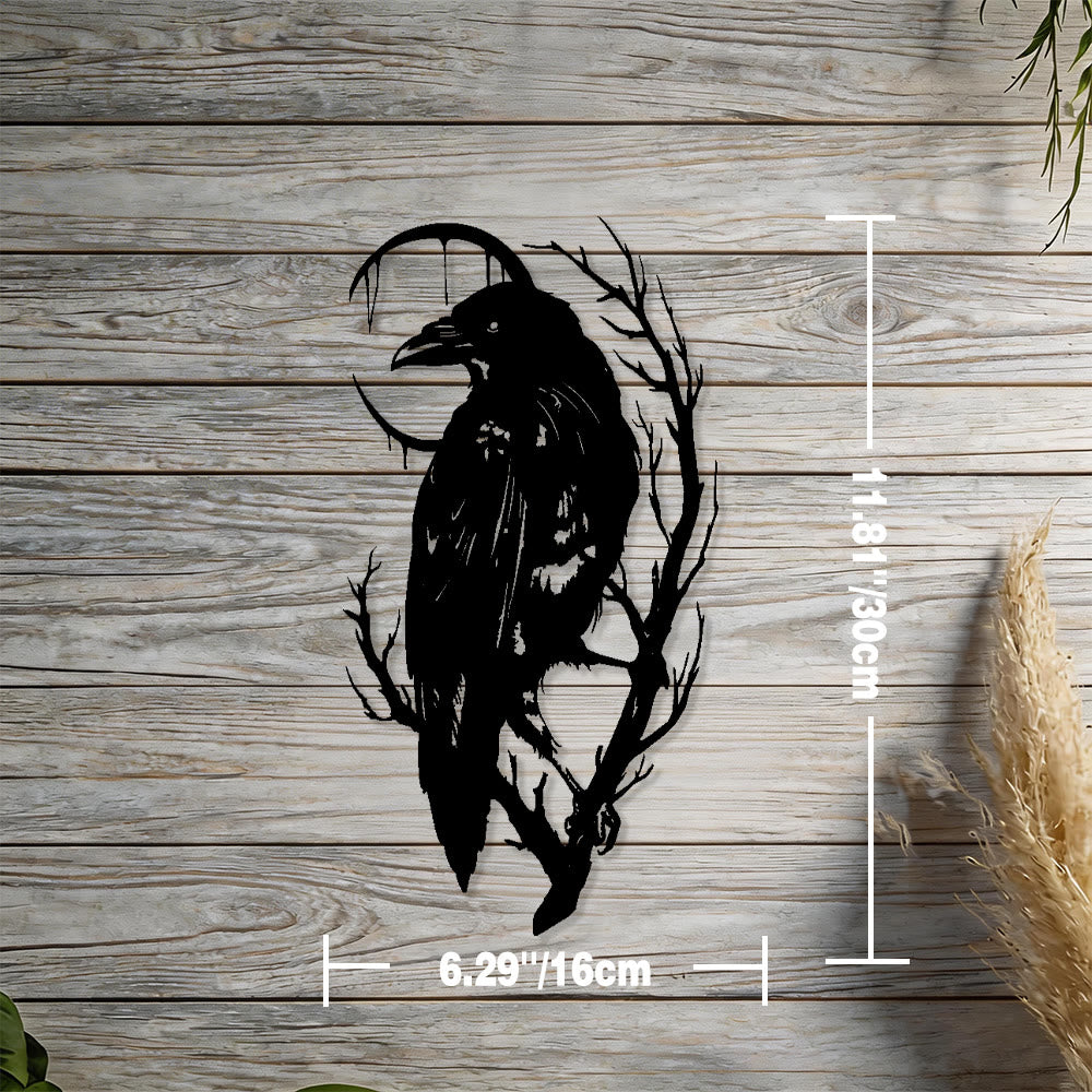 WorldNorse Viking Raven Halbmond-Zweig-Metall-Wanddekoration - Schwarz - 6,29''*11,81''/16*30cm - image 2