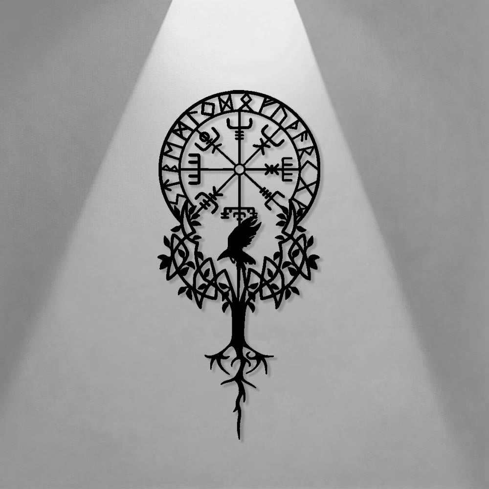WorldNorse Viking Vegvisir Raven Yggdrasil Metall-Wanddekoration - image 0