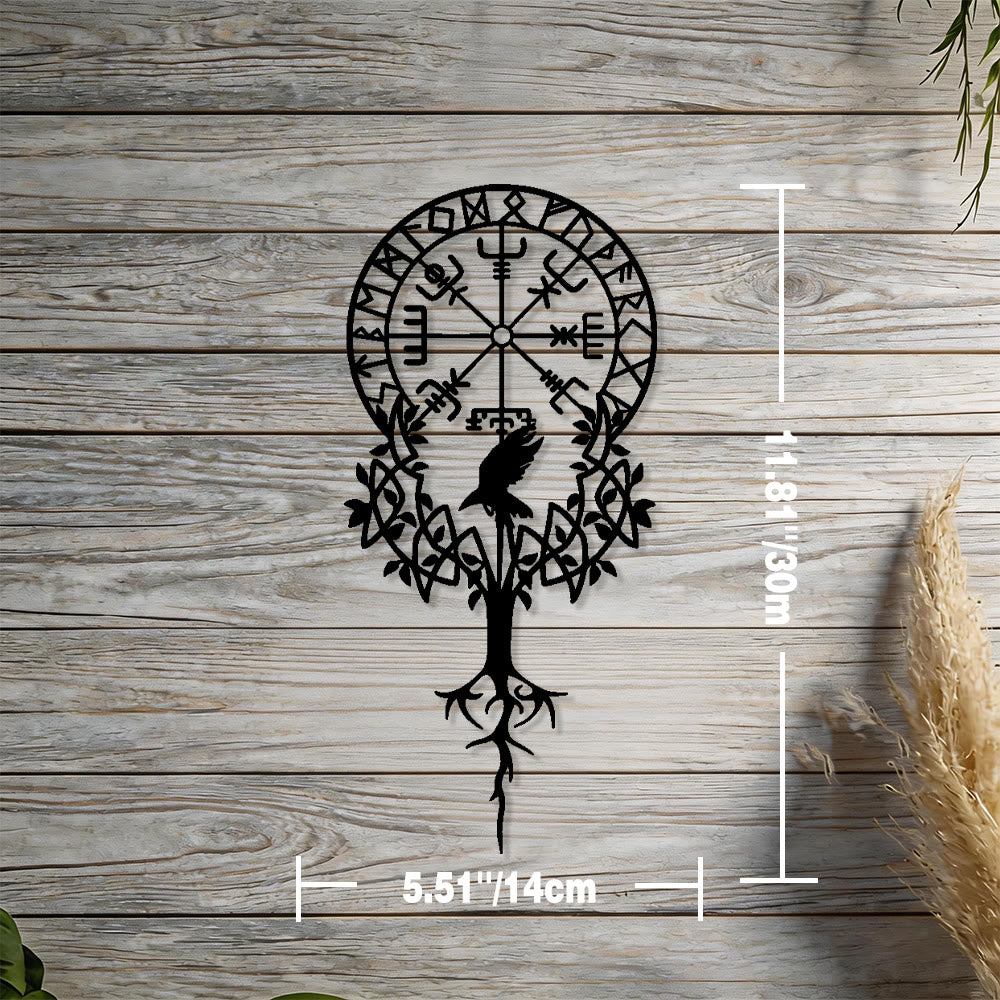 WorldNorse Viking Vegvisir Raven Yggdrasil Metall-Wanddekoration - Schwarz - 5,51''*11,81''/14*30cm - image 2