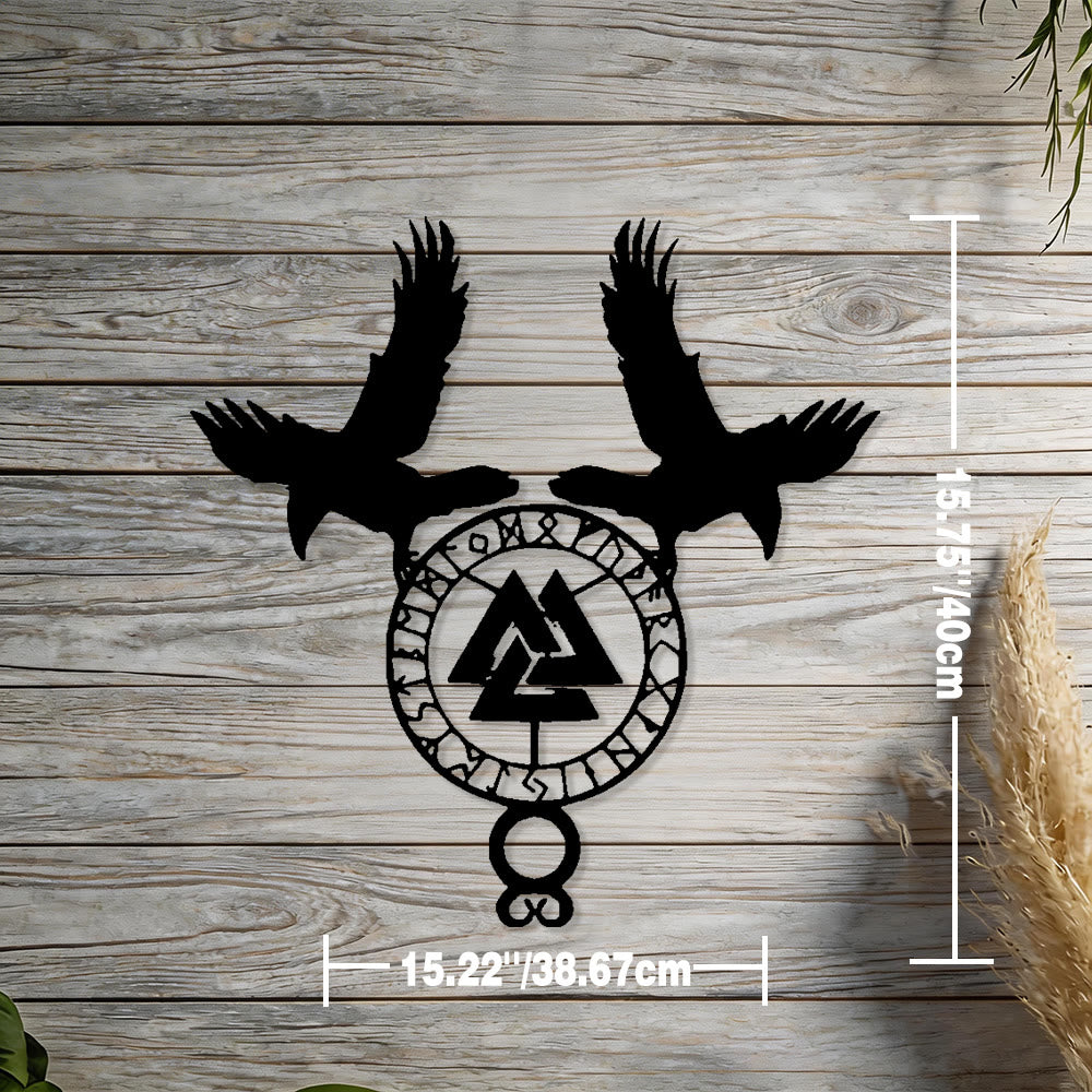 WorldNorse Viking Valknut Twin Ravens Rune Metal Wall Decor - Schwarz - 15,22''*15,75''/38,67*40cm - image 2