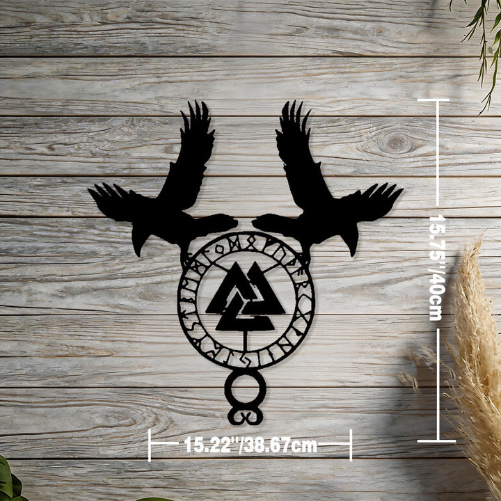 WorldNorse Viking Valknut Twin Ravens Rune Metal Wall Decor - Schwarz - 15,22''*15,75''/38,67*40cm - image 2