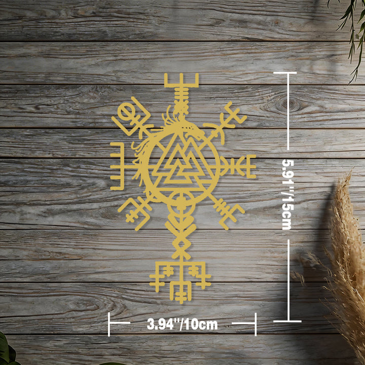 WorldNorse Viking Vegvisir Valknut Jormungandr Metall-Wanddekoration - Gold - 5,91''*3,94''/15*10cm - image 1