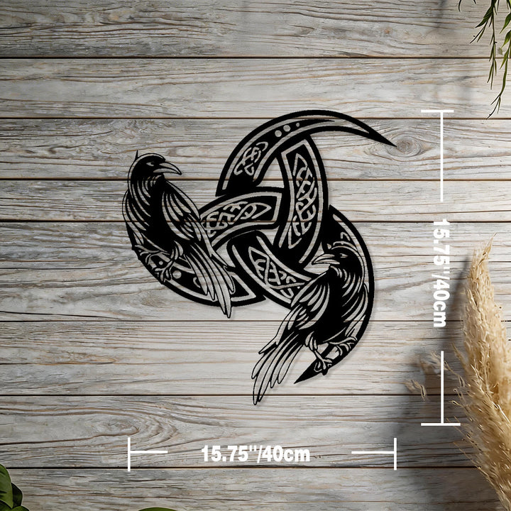 WorldNorse Wikinger-Wanddekoration aus Metall: Gehörnte Zwillingsraben mit Keltischer Knoten - Schwarz - 15,75''*15,75''/40*40cm - image 2