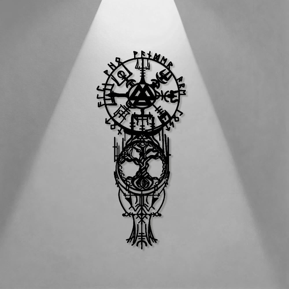 WorldNorse Vegvisir Valknut Yggdrasil Totem Metall Wanddekoration - image 0