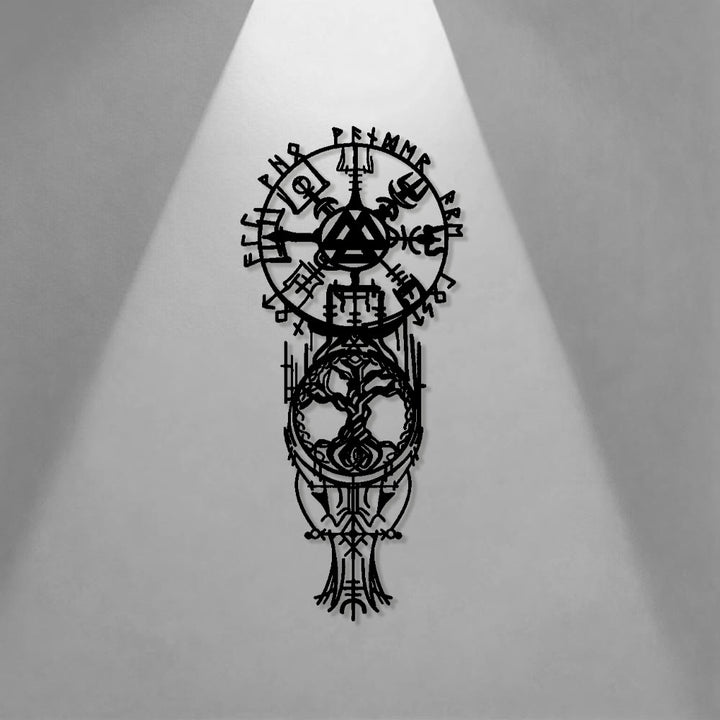 WorldNorse Vegvisir Valknut Yggdrasil Totem Metall Wanddekoration - image 0