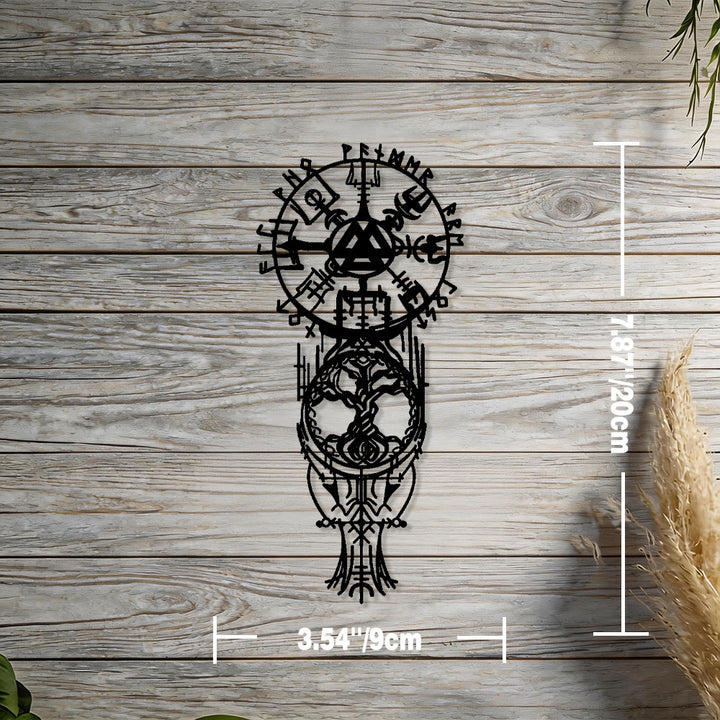 WorldNorse Vegvisir Valknut Yggdrasil Totem Metall Wanddekoration - Schwarz - 7,87''*3,54''/20*9cm - image 1