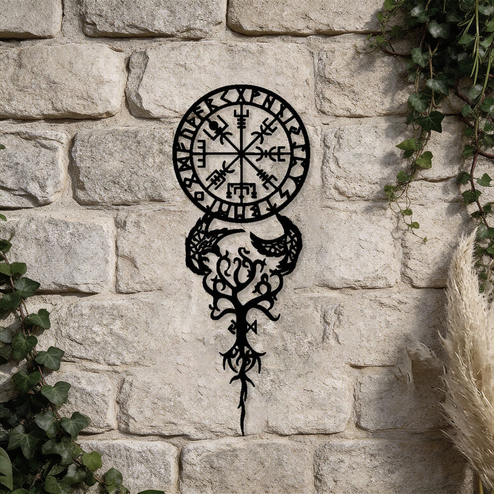 WorldNorse Odinischer Kompass Raven Yggdrasil Rune Metall Wanddeko - image 3