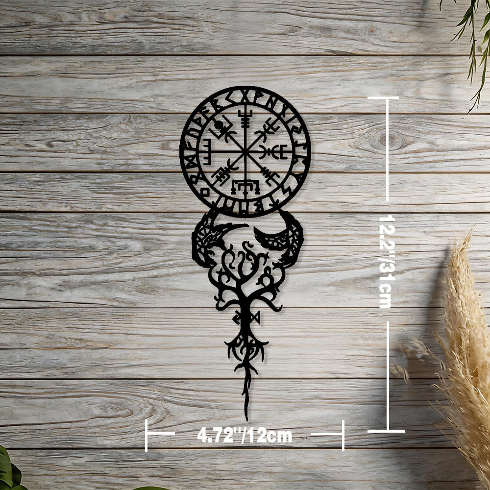 WorldNorse Odinischer Kompass Raven Yggdrasil Rune Metall Wanddeko - Schwarz - 4,72''*12,2''/12*31cm - image 1