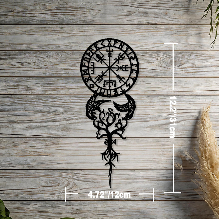 WorldNorse Odinischer Kompass Raven Yggdrasil Rune Metall Wanddeko - Schwarz - 4,72''*12,2''/12*31cm - image 1