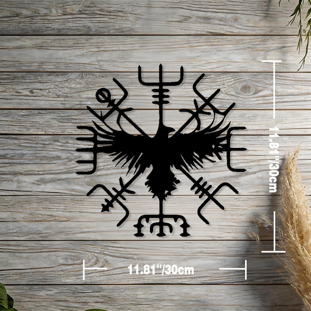 WorldNorse Viking Vegvisir Raven Metall-Wanddekoration - Schwarz - 11,81''*11,81''/30*30cm - image 1