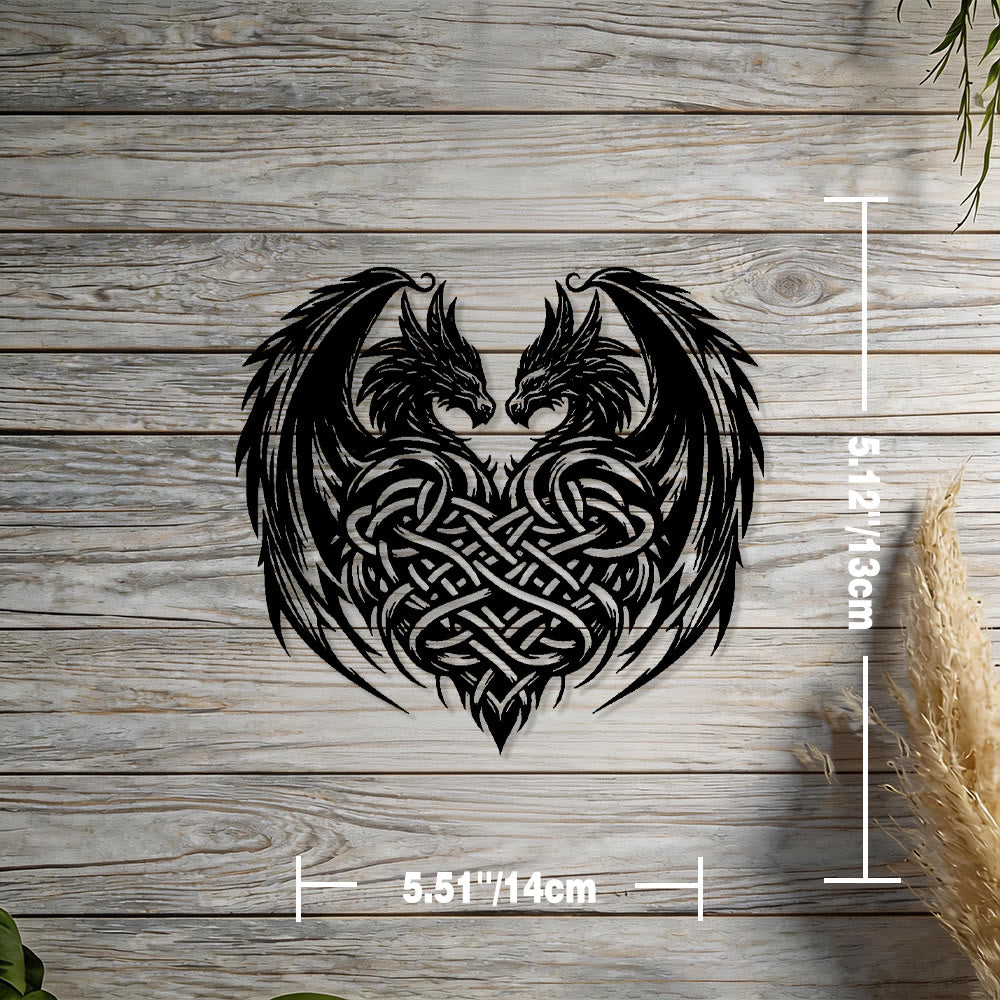 WorldNorse Twin Dragons Keltischer Knoten Heart Metal Wall Decor - Schwarz - 5,12''*5,51''/13*14cm - image 1
