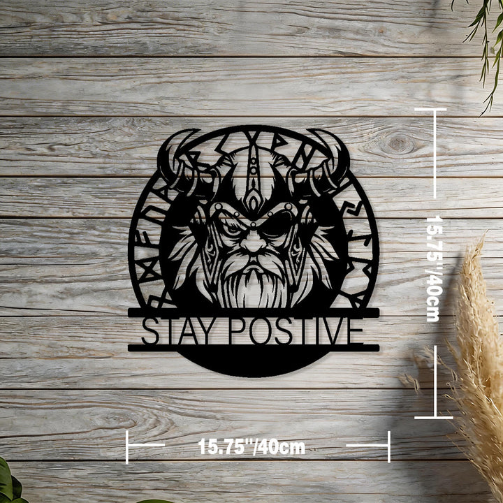 WorldNorse Horned Warrior Stay Positive Rune Circle Metal Wall Decor - Schwarz - 15,75''*15,75''/40*40cm - image 2