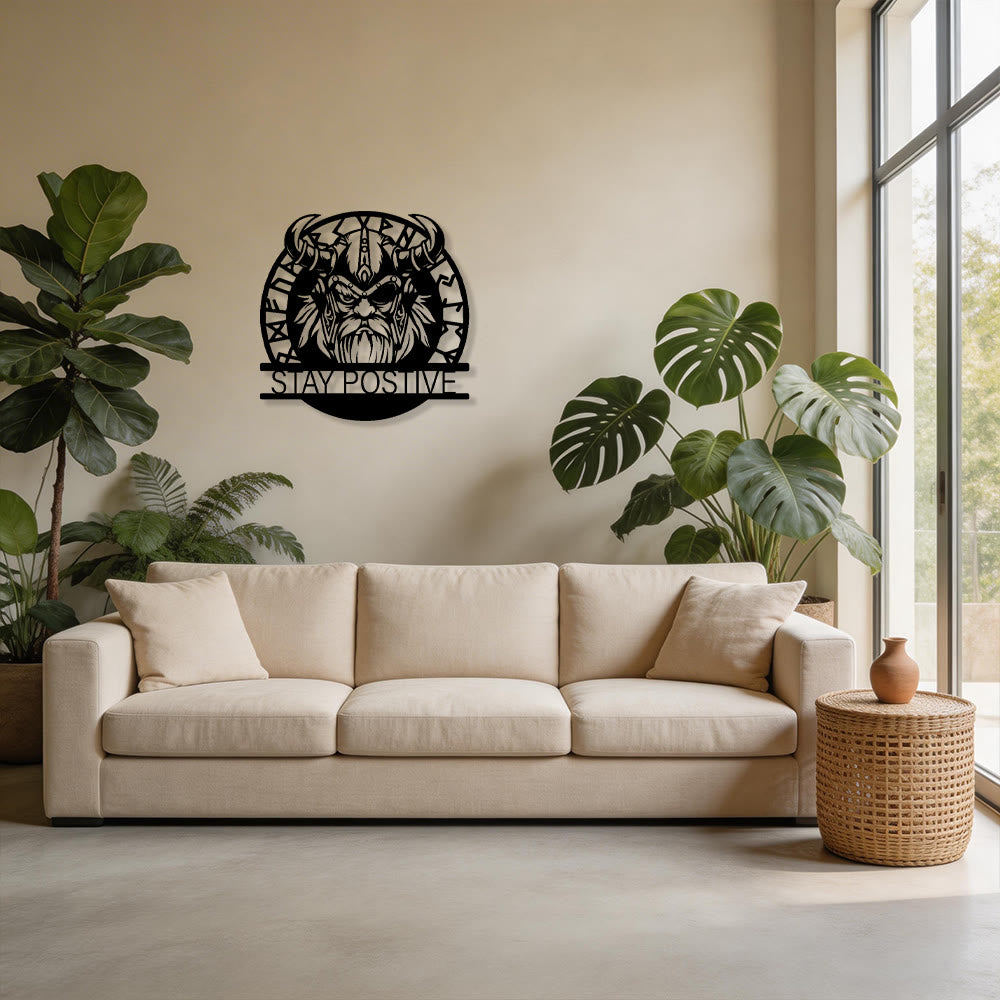 WorldNorse Horned Warrior Stay Positive Rune Circle Metal Wall Decor - image 5