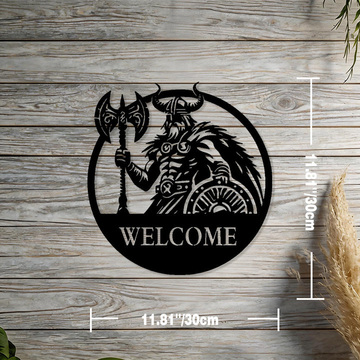 WorldNorse Wikingerkrieger Axt Schild Totem Willkommen Metall Wanddekoration - Schwarz - 11,81''*11,81''/30*30cm - image 1