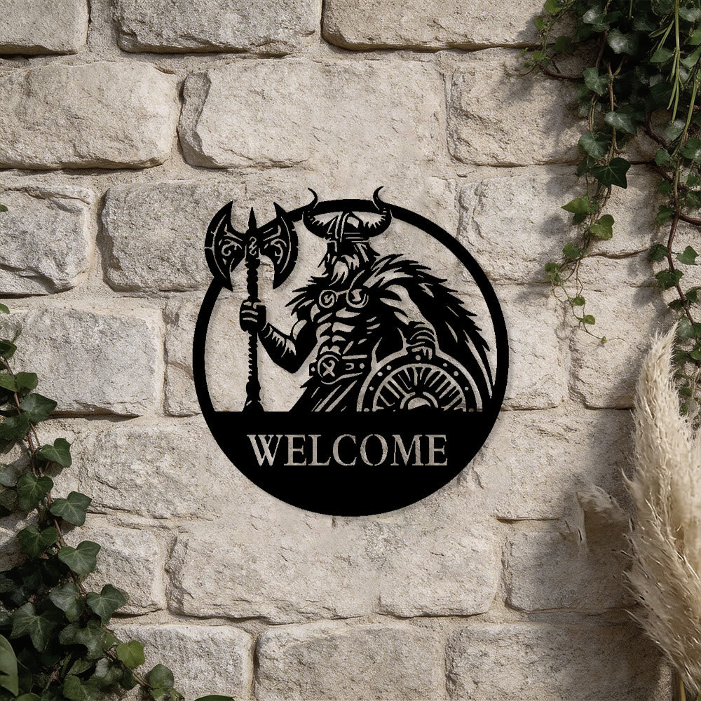 WorldNorse Wikingerkrieger Axt Schild Totem Willkommen Metall Wanddekoration - image 4