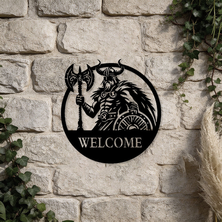 WorldNorse Wikingerkrieger Axt Schild Totem Willkommen Metall Wanddekoration - image 4
