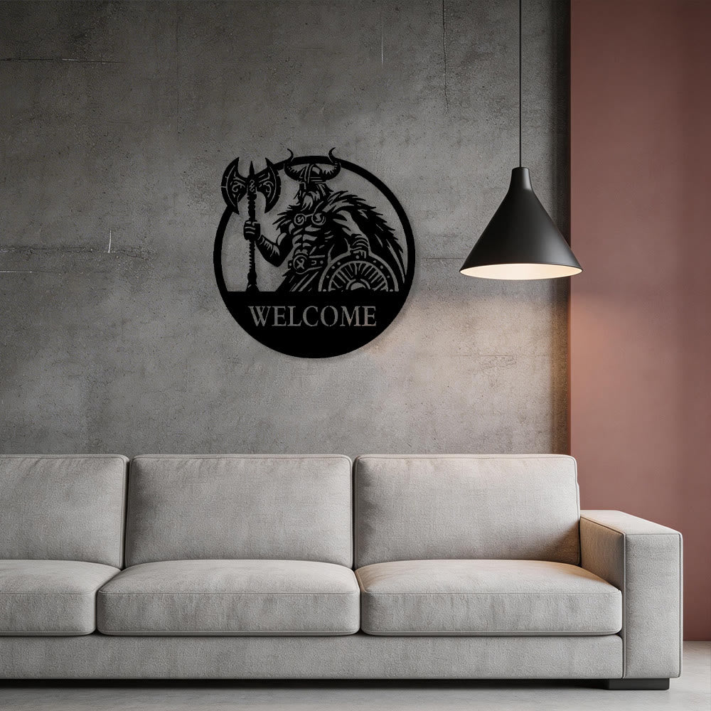 WorldNorse Wikingerkrieger Axt Schild Totem Willkommen Metall Wanddekoration - image 5